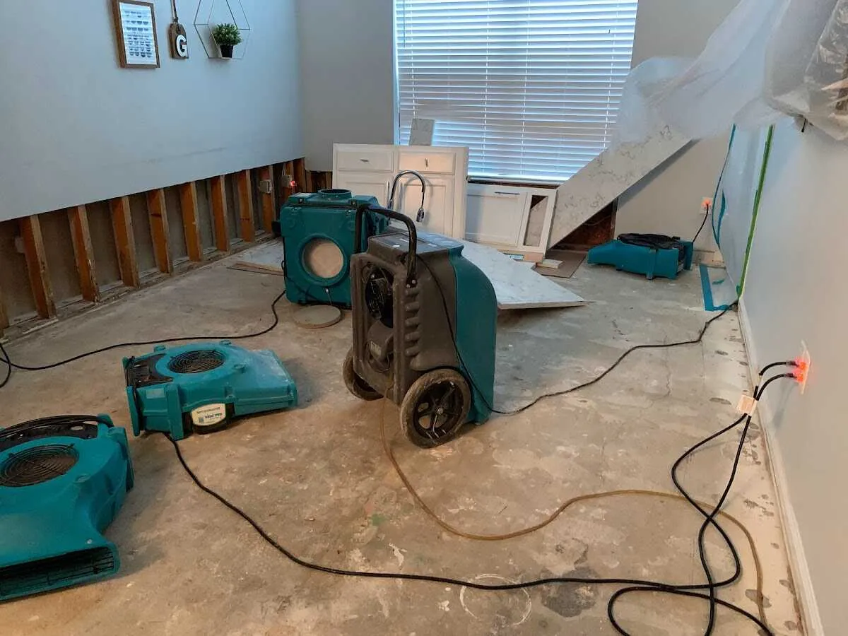 Dehumidifier in flood-cut room for Water Damage Restoration in Williamsport